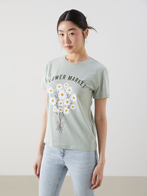 XSIDE Bisiklet Yaka Çiçekli Kadın Tişört - S5GR91Z8-SBD