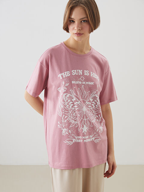 XSIDE Bisiklet Yaka Baskılı Kadın Tişört - S5GR93Z8-GEA