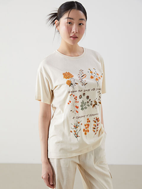 XSIDE Bisiklet Yaka Çiçekli Kadın Tişört - S5GS00Z8-FF7