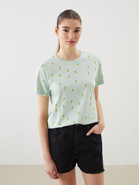 XSIDE Bisiklet Yaka Desenli Kadın Tişört - S5GS06Z8-FXS