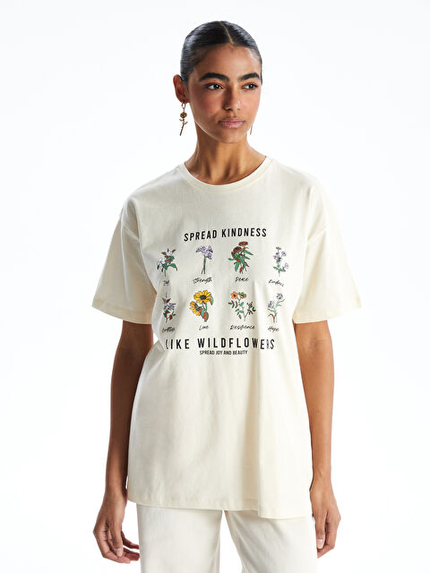 XSIDE Bisiklet Yaka Baskılı Kadın Tişört - S5GS05Z8-YSB