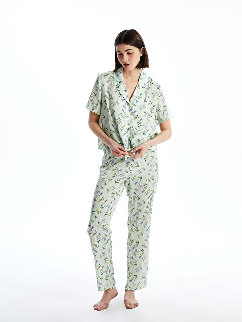 LCW DREAM Gömlek Yaka Çiçekli Saten Kadın Pijama Takım - S5GS44Z8-LRP