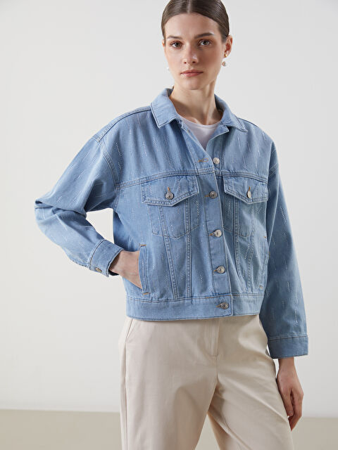 LCW Modest Gömlek Yaka Taşlı Kadın Jean Ceket - S5GS53Z8-311