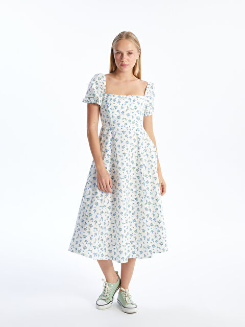 XSIDE Kare Yaka Çiçekli Kadın Elbise - S5GS91Z8-YX2