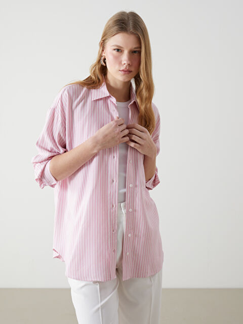 XSIDE Çizgili Keten Karışımlı Kadın Gömlek - S5GS93Z8-LHK