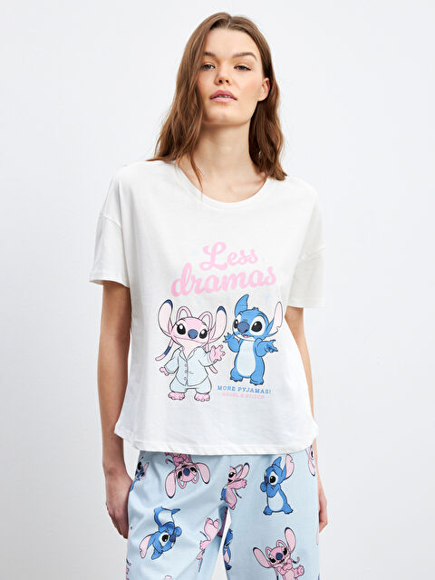 LCW Young Lilo & Stitch Printed Women's Capri Pyjamas Set - S5GT15Z8-LQK