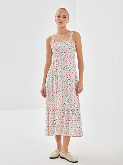 XSIDE Kare Yaka Çiçekli Elbise - S5GT20Z8-R9J