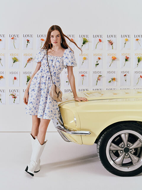 XSIDE Kare Yaka Çiçekli Kadın Elbise - S5GT30Z8-LQQ