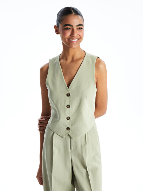 XSIDE V Yaka Keten Karışımlı Kadın Klasik Yelek - S5GT46Z8-CZE