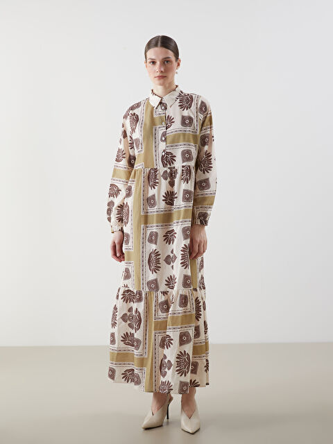 LCW Modest Gömlek Yaka Desenli Elbise - S5GV39Z8-LRK