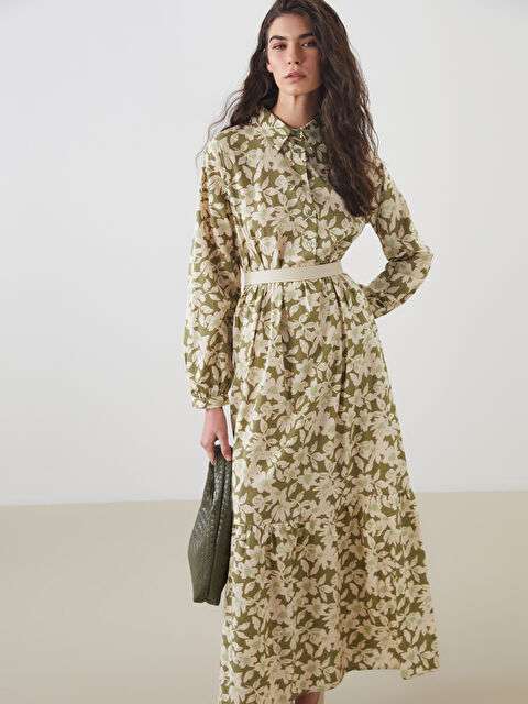 LCW Modest Gömlek Yaka Çiçekli Elbise - S5GV39Z8-LRR