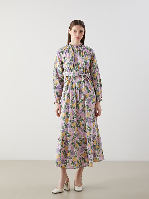 LCW Modest Fırfırlı Dik Yaka Çiçekli Gömlek Elbise - S5GV44Z8-LTM