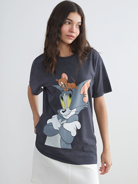 XSIDE Bisiklet Yaka Tom & Jerry Baskılı Kadın Tişört - S5GV58Z8-VDL
