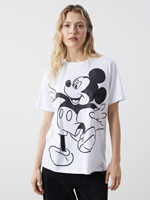 XSIDE Bisiklet Yaka Mickey Mouse Baskılı Kadın Tişört - S5GV95Z8-Q6K