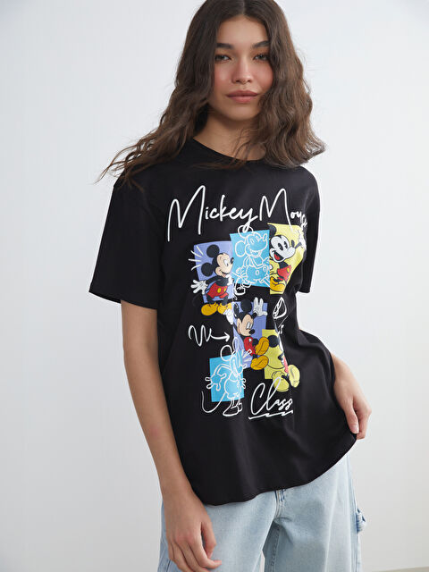 XSIDE Bisiklet Yaka Mickey Mouse Baskılı Kadın Tişört - S5GY10Z8-CVL