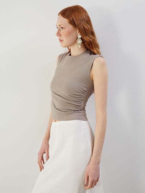 LCW Vision Crew Neck Gathered Blouse - S5GY26Z8-GRC