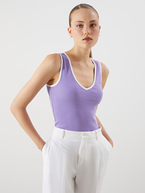 LCW Vision V Yaka Dokulu Kadın Atlet - S5GY30Z8-GPZ