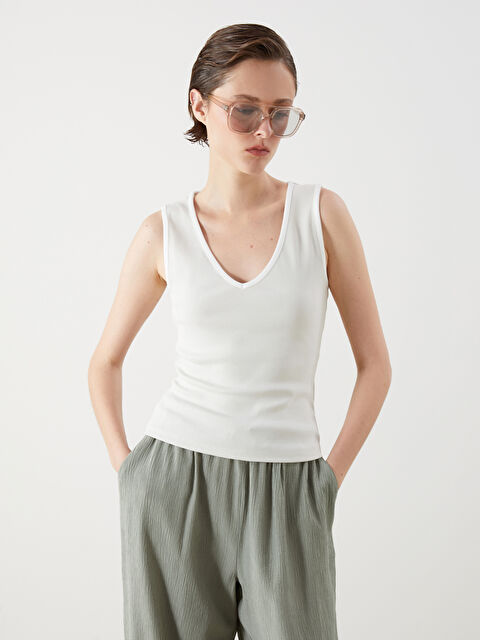 LCW Vision V Yaka Dokulu Kadın Atlet - S5GY30Z8-VF5