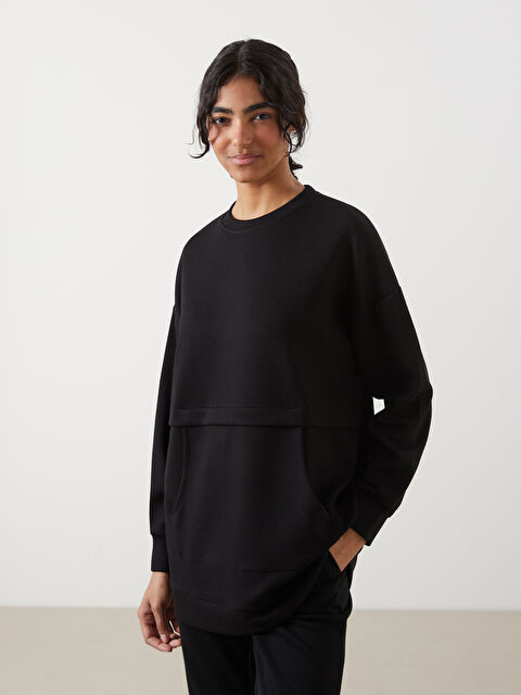 LCW Modest Bisiklet Yaka Oversize Kadın Sweatshirt Tunik - S5GY56Z8-CVL