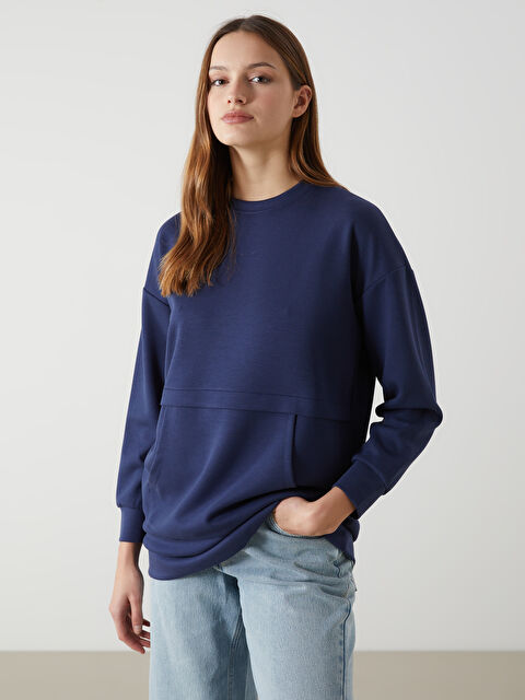 LCW Modest Bisiklet Yaka Oversize Kadın Sweatshirt Tunik - S5GY56Z8-R43