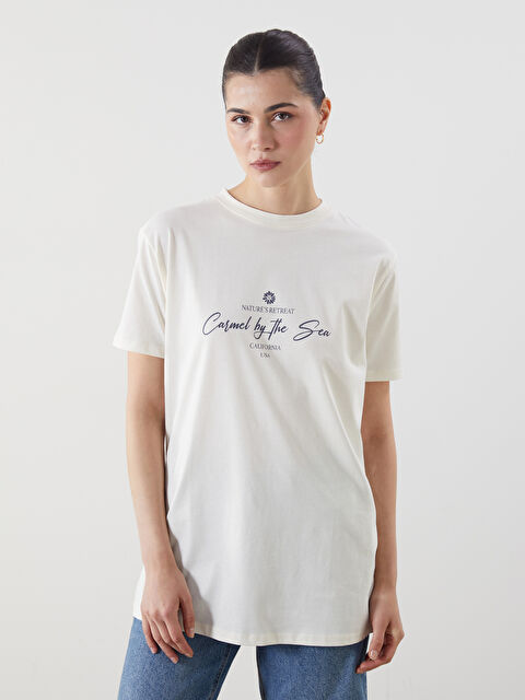 LCW Modest Bisiklet Yaka Baskılı Kadın Tişört - S5GY60Z8-FDJ