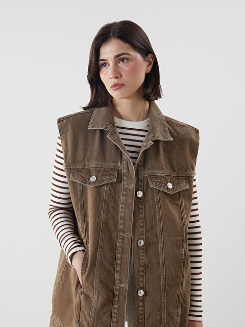 LCW Modest Gömlek Yaka Kadın Jean Yelek - S5H005Z8-328