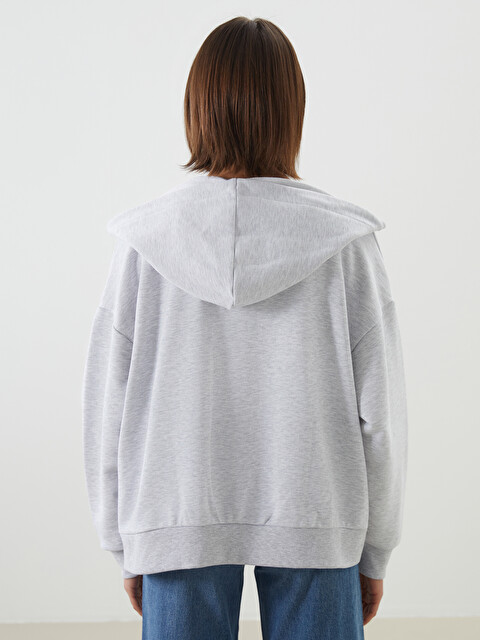 LCW Vision Gri Kapüşonlu Oversize Kadın Fermuarlı Sweatshirt