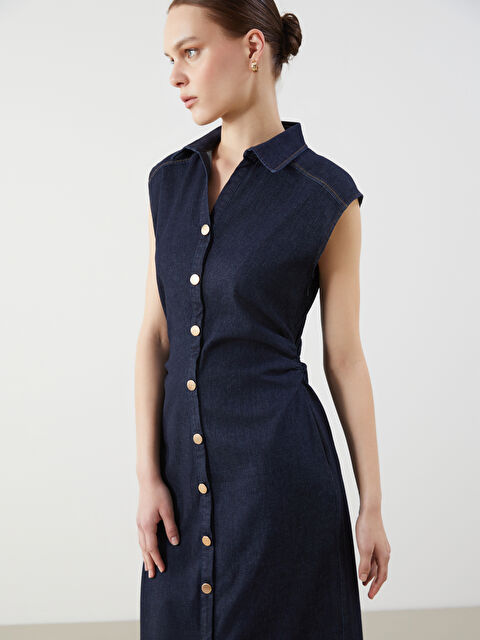 LCW Comfort Gömlek Yaka Jean Elbise - S5H042Z8-507