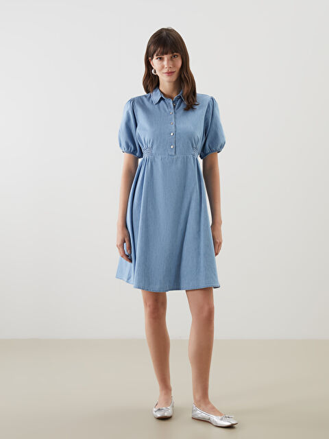 LCW Comfort Gömlek Yaka Kadın Jean Elbise - S5H043Z8-507