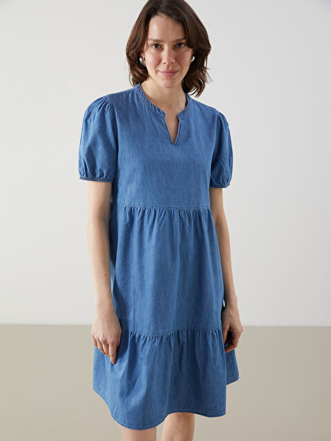 LCW Comfort Kaçık Yaka Kadın Jean Elbise - S5H047Z8-507