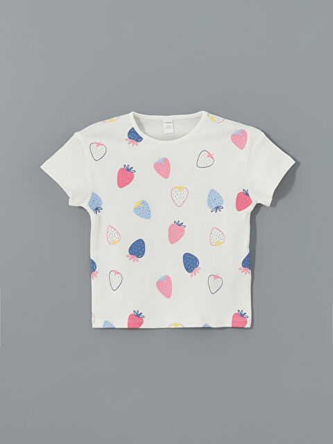 LCW Kids Bisiklet Yaka Çilek Baskılı Kız Çocuk Tişört - S5H061Z1-R9J