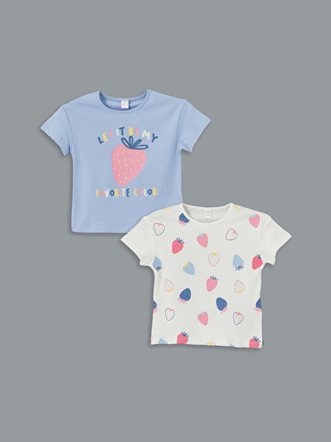 LCW Kids Bisiklet Yaka Baskılı Kız Çocuk Tişört 2'li - S5H063Z1-QYD