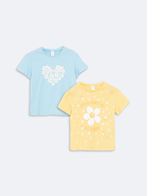 LCW Kids Bisiklet Yaka Baskılı Kız Çocuk Tişört 2'li - S5H066Z1-FXD