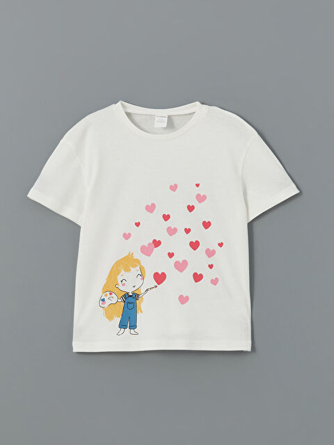 LCW Kids Bisiklet Yaka Baskılı Kız Çocuk Tişört - S5H067Z1-R9J