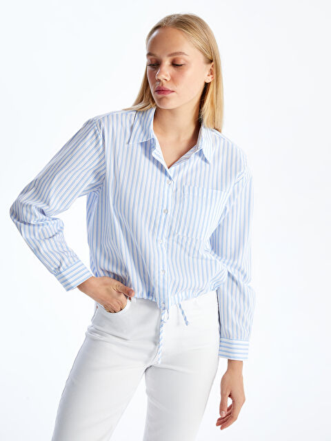 XSIDE Çizgili Oversize Poplin Kadın Gömlek - S5H240Z8-LEN