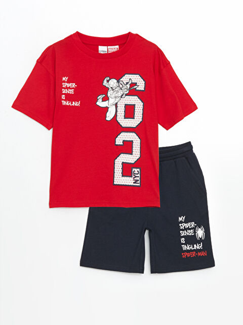 LCW Kids Spider-Man Baskılı Erkek Çocuk Tişört ve Şort 2'li - S5H251Z4-HMW