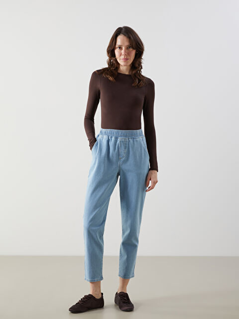 LCW Comfort Beli Lastikli Mom Fit Kadın Jean Pantolon - S5H271Z8-311