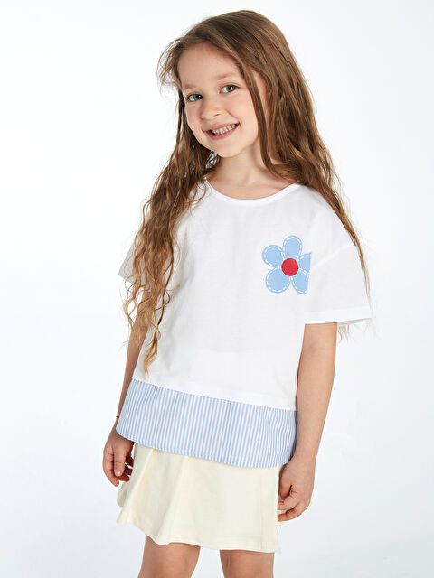 LCW Kids Bisiklet Yaka Çiçekli Kız Çocuk Tişört - S5H272Z1-R9J