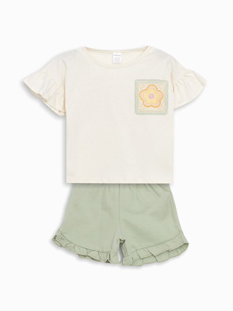 LCW baby Crew Neck Floral Baby Girls' Blouse and Shorts 2 Pack - S5H295Z1-FDL