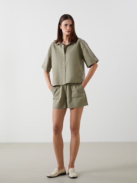 LCW Vision Однотонные шорты из льняной смеси с эластичным поясом для женщин - S5H314Z8-PX1