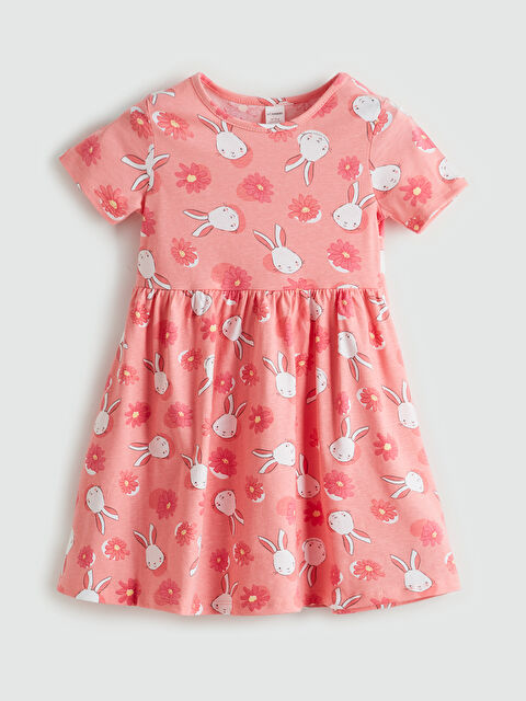 LCW Kids Bisiklet Yaka Baskılı Kız Çocuk Penye Elbise - S5H326Z1-LT4