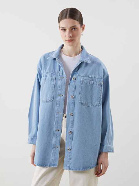 LCW Modest Gömlek Yaka Kadın Jean Ceket - S5H345Z8-311