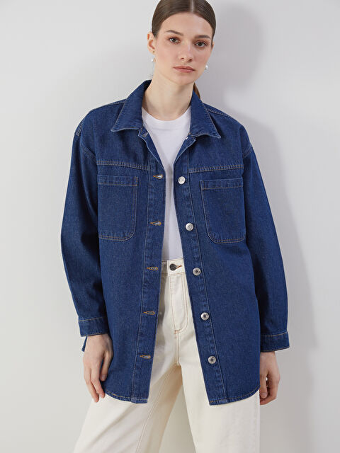 LCW Modest Gömlek Yaka Kadın Jean Ceket - S5H345Z8-507