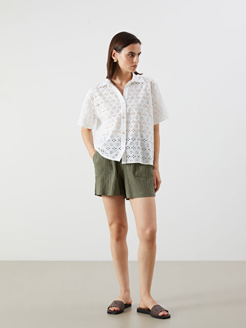 LCW Vision Beli Lastikli Dokulu Müslin Kadın Şort - S5H361Z8-LVB