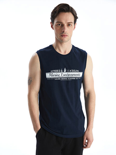 LCWAIKIKI Classic Bisiklet Yaka Baskılı Erkek Kolsuz Tişört - S5H374Z8-DWP