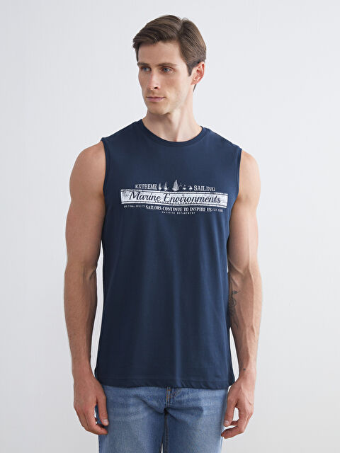 LCWAIKIKI Classic Bisiklet Yaka Baskılı Erkek Kolsuz Tişört - S5H374Z8-Z5N