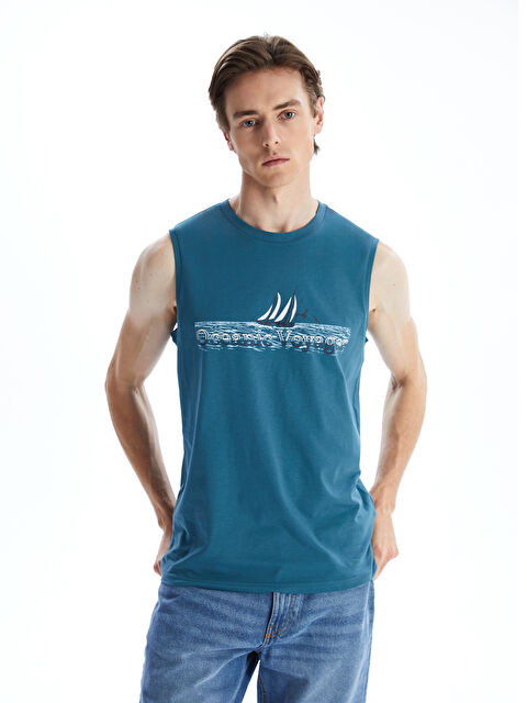 LCWAIKIKI Classic Bisiklet Yaka Baskılı Erkek Kolsuz Tişört - S5H375Z8-HMV