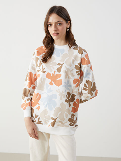 LCW Modest Bisiklet Yaka Desenli Kadın Sweatshirt Tunik - S5H384Z8-F9C