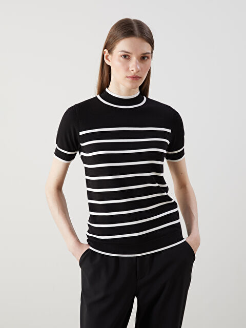 LCW Modest Dik Yaka Çizgili Kadın Triko Kazak - S5H482Z8-LEG