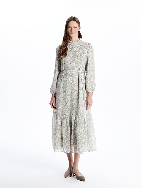 LCWAIKIKI Classic Fırfırlı Dik Yaka Çiçekli Elbise - S5H533Z8-LQQ